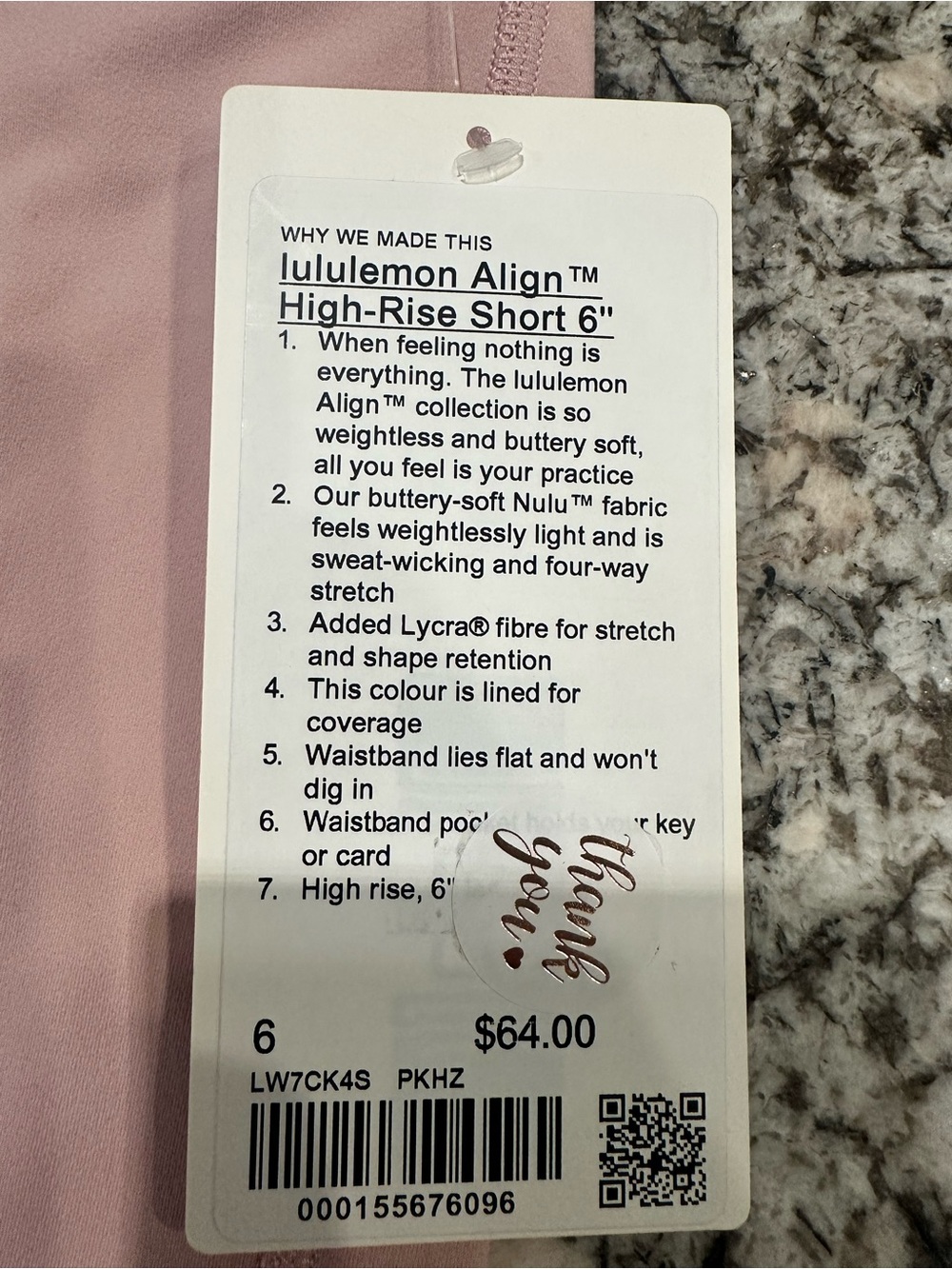 Lululemon🍋Align High-Rise 6" Short - Pink Haze Size 6 NWT - Picture 8 of 10